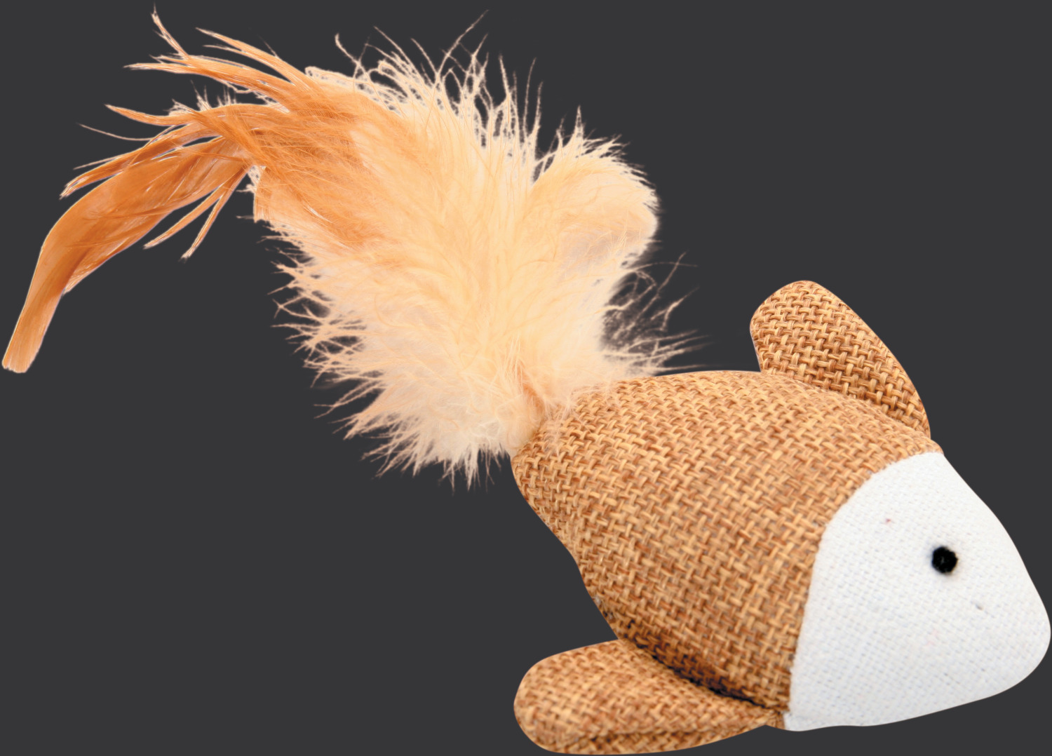 Jouet chat poisson canvas avec plume L 7.5 x p 2.5 x h 7.5 cm